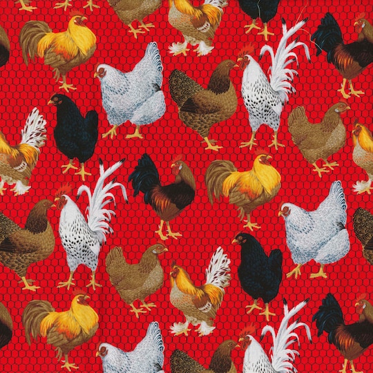 Fabric Traditions Red Chickens Cotton Fabric